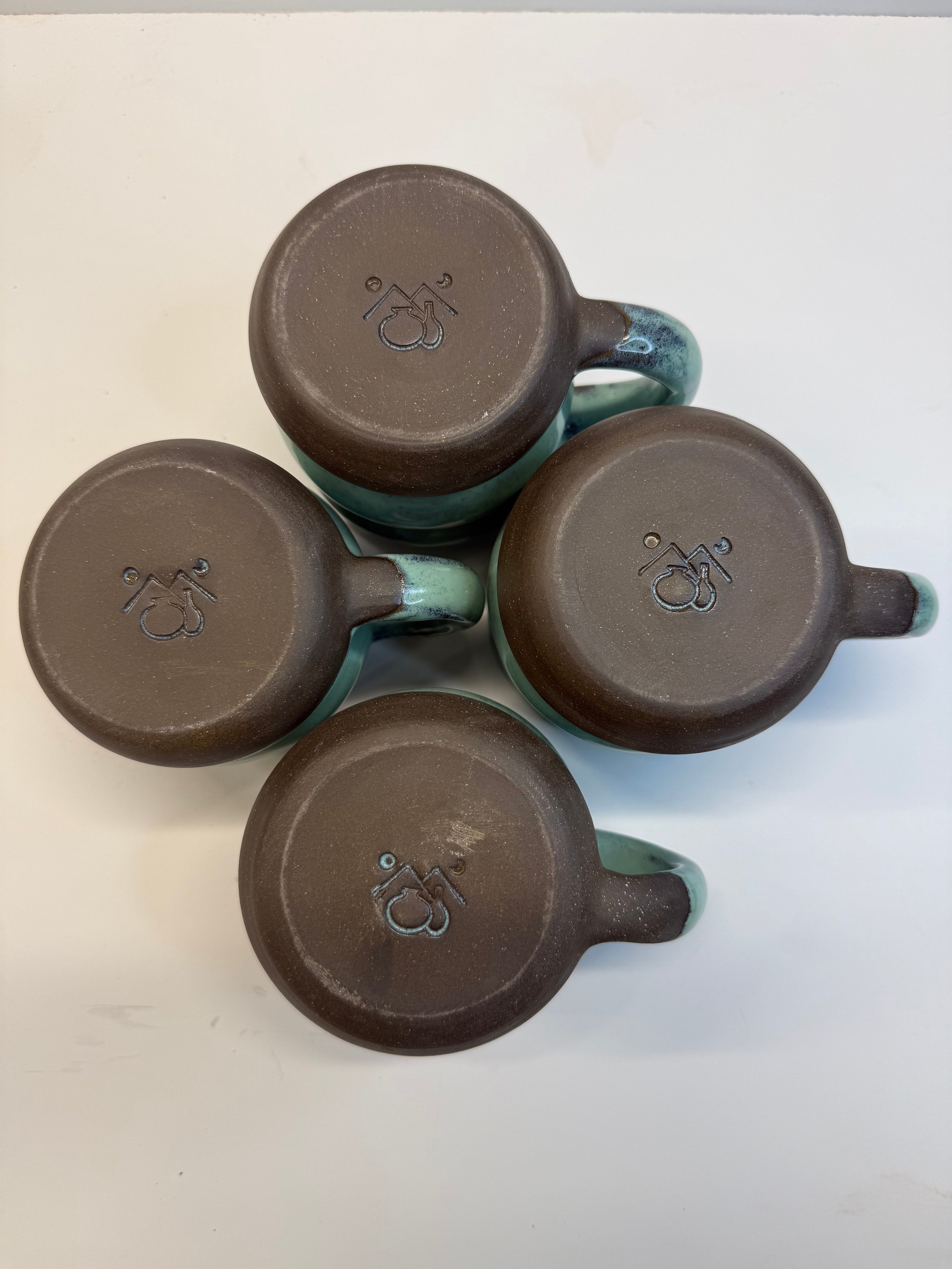 Item 0001 : Stoneware Mugs in Pangaea Mint Glaze- stunners!