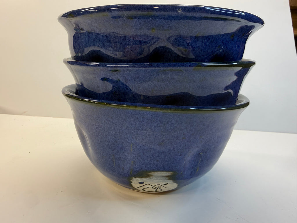 Item 0011: LFPR Stoneware Dimple Medium Bowls in Blue